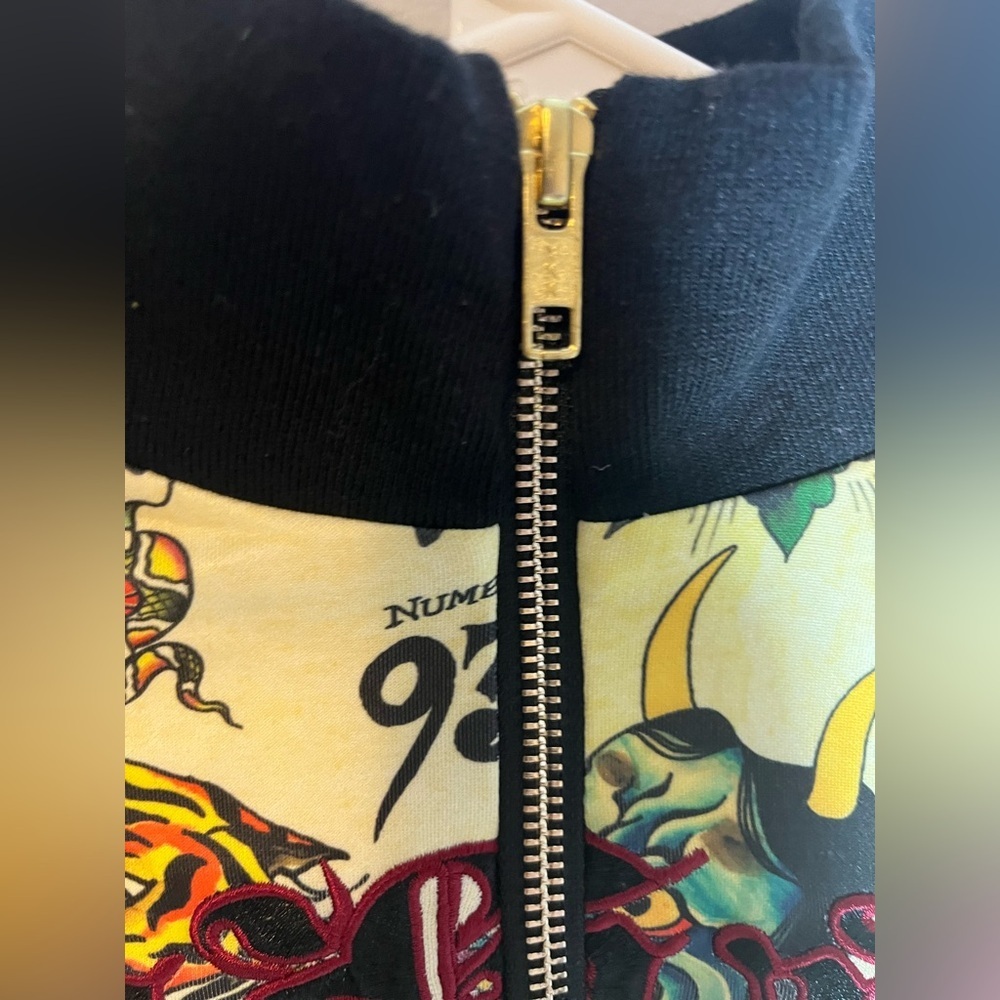 Ed Hardy Women's Yellow Bomber Jacket with Tattoo Print - Picture 2 of 15